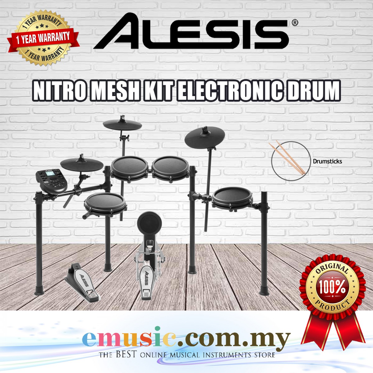 Alesis Nitro Mesh Eight Piece Electronic Drum Kit With Mesh Heads Emusic