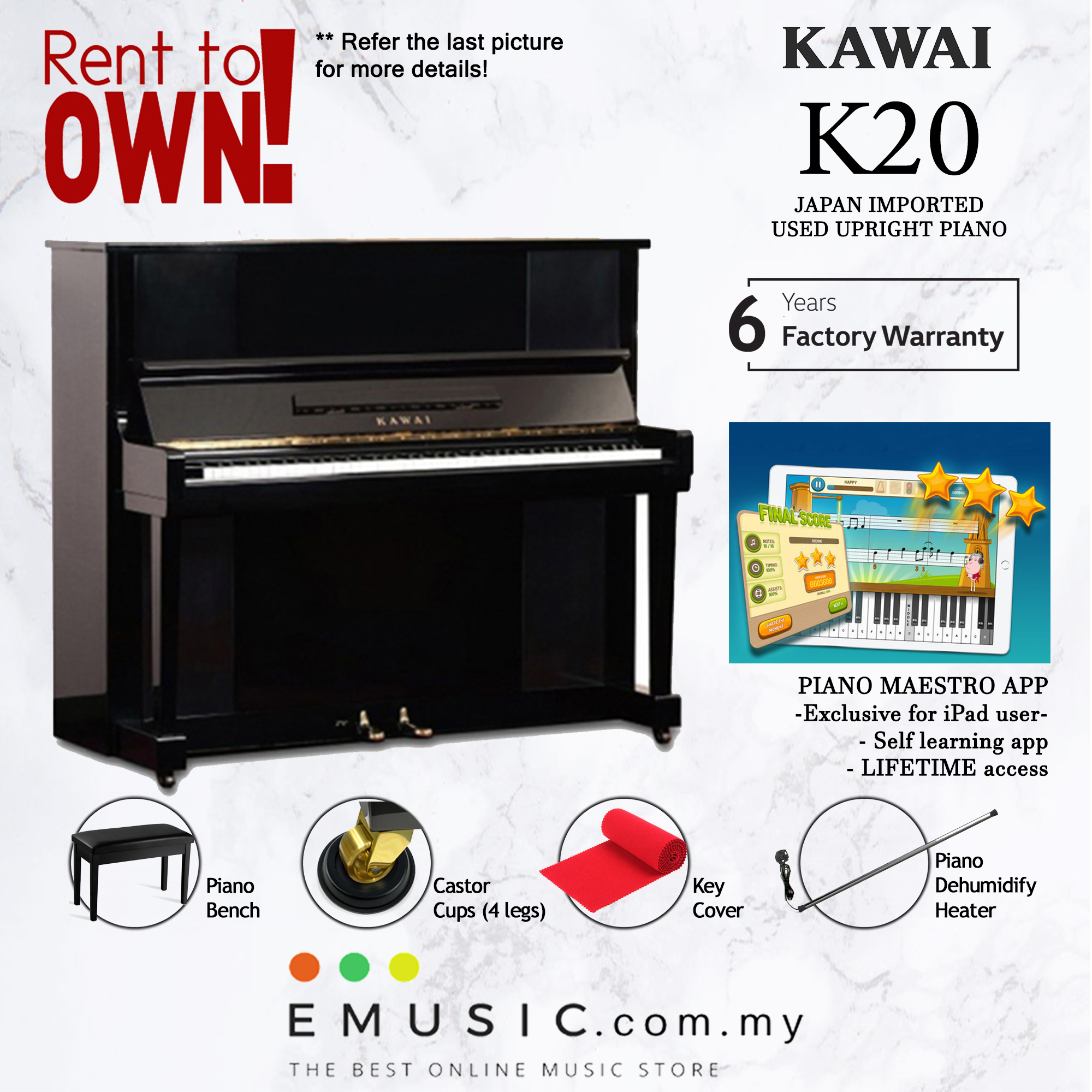 RENT TO OWN LIMITED OFFER Kawai K20 Used Acoustic
